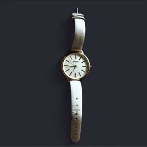 Breda Women's Elegant gold tone and white watch leather band stainless case